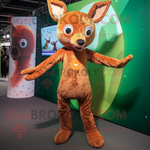 Rust Roe Deer mascot costume character dressed with a Bodysuit and Foot pads