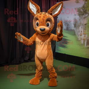 Rust Roe Deer mascot costume character dressed with a Bodysuit and Foot pads