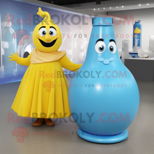 Sky Blue Bottle Of Mustard mascot costume character dressed with a Ball Gown and Watches