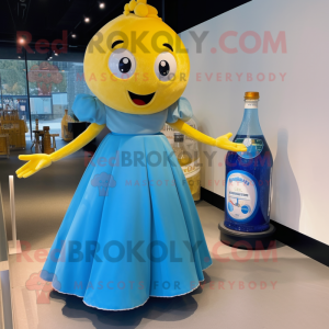 Sky Blue Bottle Of Mustard mascot costume character dressed with a Ball Gown and Watches