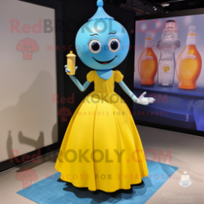 Sky Blue Bottle Of Mustard mascot costume character dressed with a Ball Gown and Watches