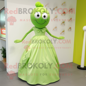 Lime Green Apricot mascot costume character dressed with a Wedding Dress and Shoe laces