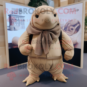 Beige Glyptodon mascot costume character dressed with a Oxford Shirt and Shawl pins