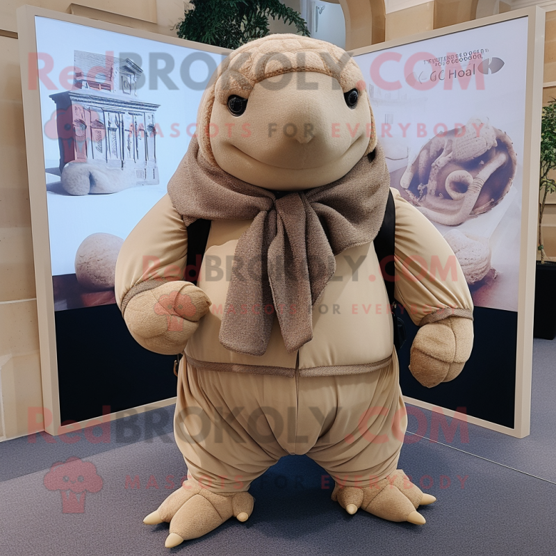 Beige Glyptodon mascot costume character dressed with a Oxford Shirt and Shawl pins Beige Glyptodon mascot costume character dressed with a Oxford Shirt and Shawl pins