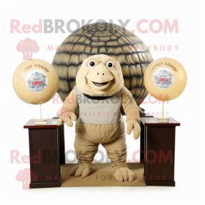 Beige Glyptodon mascot costume character dressed with a Oxford Shirt and Shawl pins