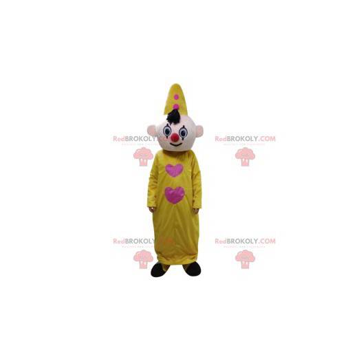 Mascota payaso con su traje amarillo y sombrero. -