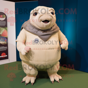 Beige Glyptodon mascot costume character dressed with a Oxford Shirt and Shawl pins