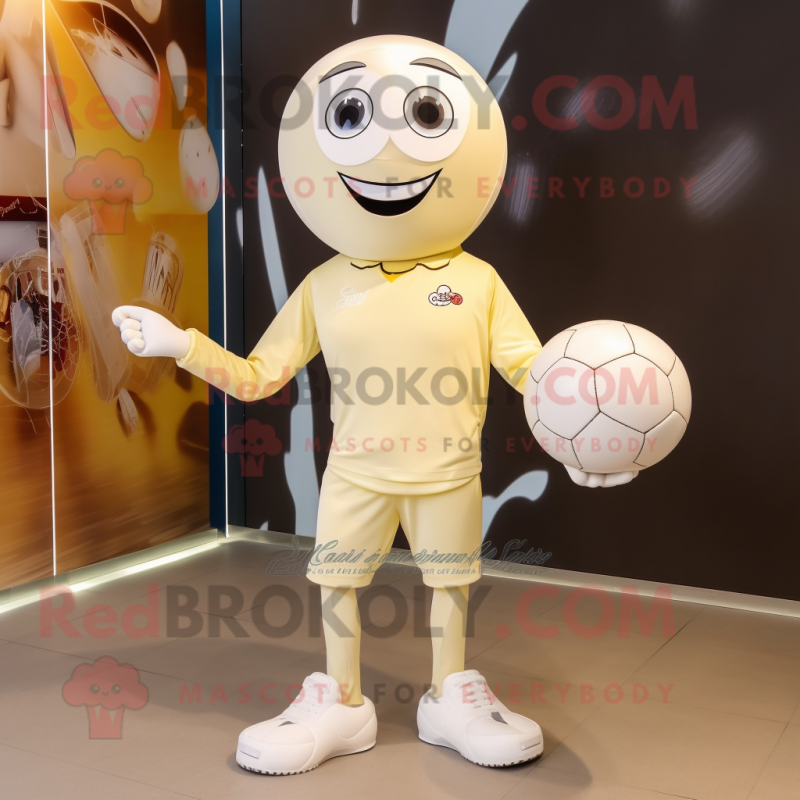 Cream Soccer Ball mascot costume character dressed with a Capri Pants and Clutch bags