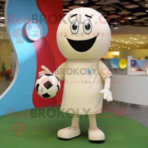 Cream Soccer Ball mascot costume character dressed with a Capri Pants and Clutch bags