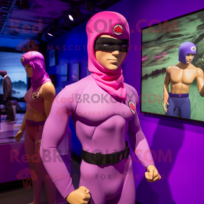 Purple Gi Joe mascot costume character dressed with a One-Piece Swimsuit and Berets