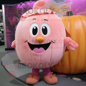 Pink Pumpkin mascot costume character dressed with a Corduroy Pants and Headbands