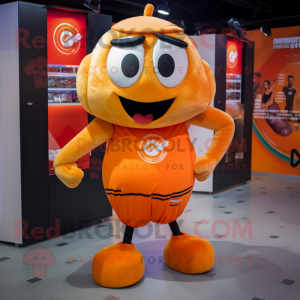 Orange Moussaka mascot costume character dressed with a Shorts and Belts