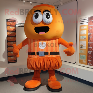 Orange Moussaka mascot costume character dressed with a Shorts and Belts