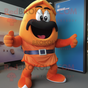 Orange Moussaka mascot costume character dressed with a Shorts and Belts