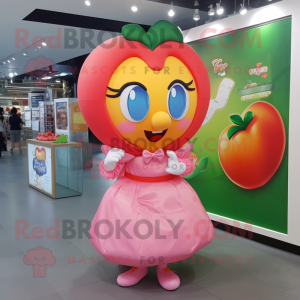 Peach Heart mascot costume character dressed with a Wrap Skirt and Watches