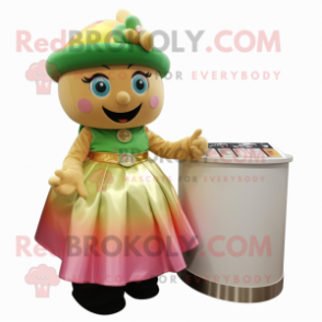 Peach Pot Of Gold mascot costume character dressed with a A-Line Dress and Hair clips