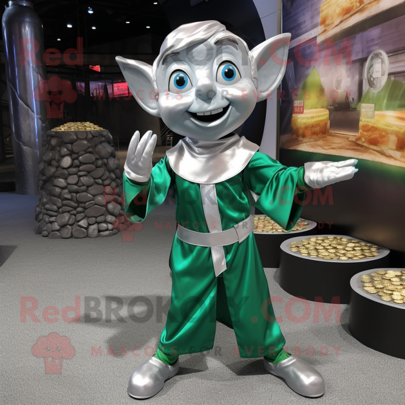 Silver Elf mascot costume character dressed with a Dress Shirt and Coin purses