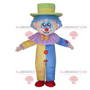 Zeer schattige clown mascotte met een pastelkostuum -