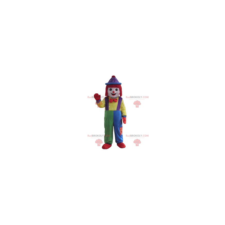 Clown mascotte met een lappendeken kostuum - Redbrokoly.com