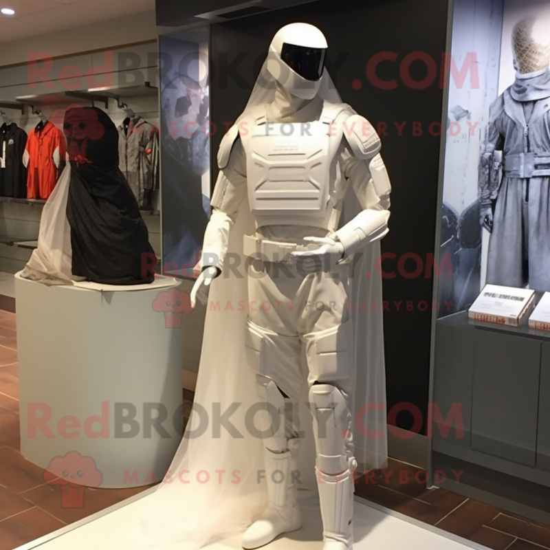 Gray Gi Joe mascot costume character dressed with a Wedding Dress and Handbags