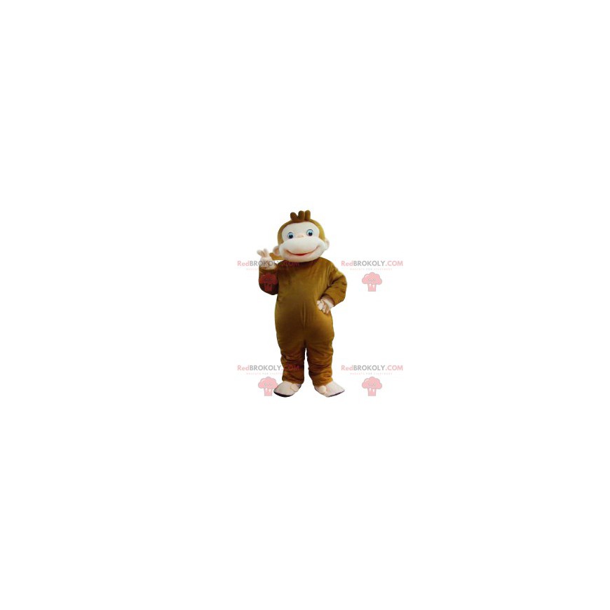 Mascotte de singe marron avec un grand sourire - Redbrokoly.com