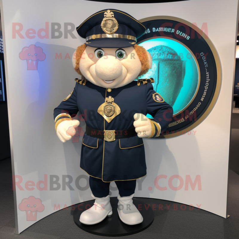 Navy Celtic Shield mascot costume character dressed with a Bomber Jacket and Lapel pins Navy Celtic Shield mascot costume character dressed with a Bomber Jacket and Lapel pins