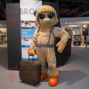 Rust Air Force Soldier mascot costume character dressed with a Henley Shirt and Briefcases