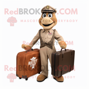 Rust Air Force Soldier mascot costume character dressed with a Henley Shirt and Briefcases