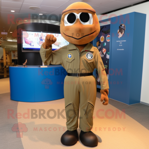 Rust Air Force Soldier mascot costume character dressed with a Henley Shirt and Briefcases
