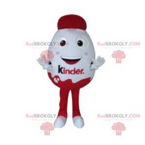 Zeer glimlachende mascotte van rode en witte chocolade-eieren -