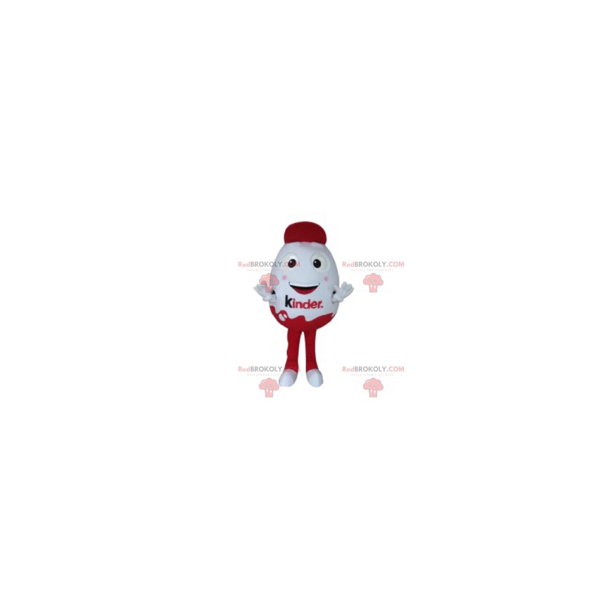 Mascota de huevo de chocolate rojo y blanco muy sonriente -