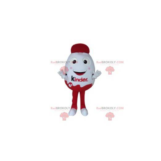 Zeer glimlachende mascotte van rode en witte chocolade-eieren -