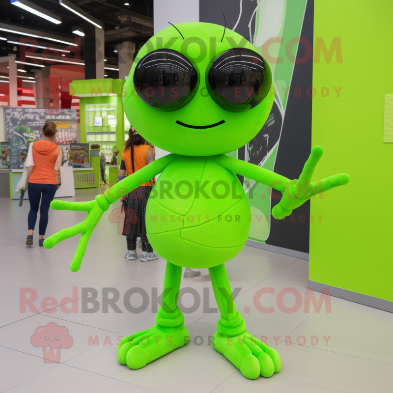 Lime Green Spider mascot costume character dressed with a Mini Skirt and Sunglasses Lime Green Spider mascot costume character dressed with a Mini Skirt and Sunglasses