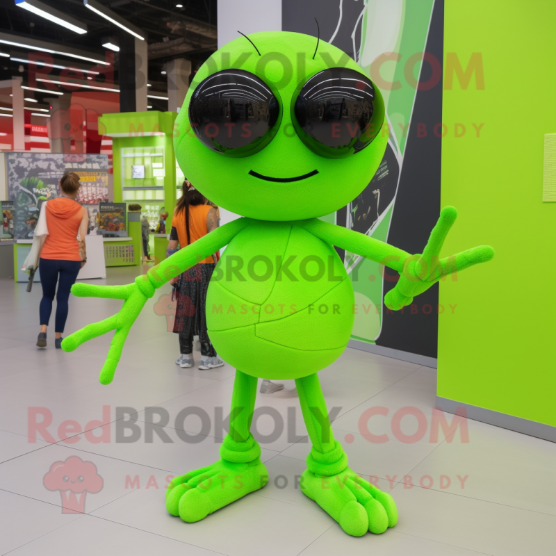 Lime Green Spider mascot costume character dressed with a Mini Skirt and Sunglasses