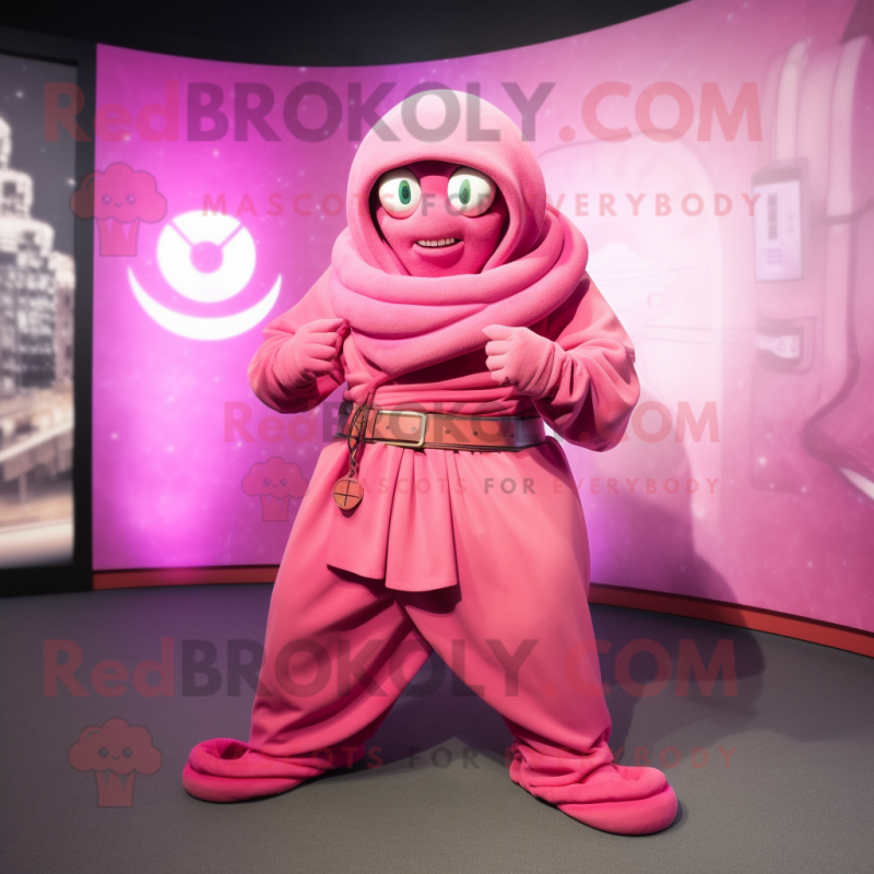 Pink Medusa mascot costume character dressed with a Hoodie and Belts