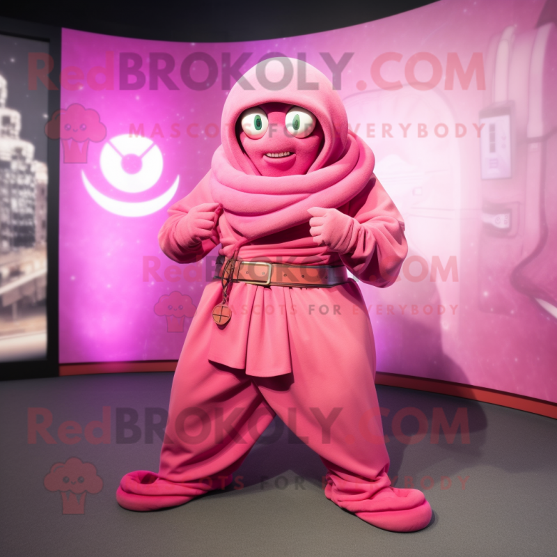 Pink Medusa mascot costume character dressed with a Hoodie and Belts Pink Medusa mascot costume character dressed with a Hoodie and Belts