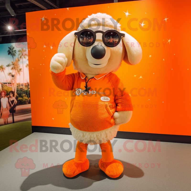 Orange Sheep mascot costume character dressed with a Mini Skirt and Sunglasses