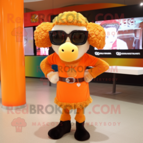 Orange Sheep mascot costume character dressed with a Mini Skirt and Sunglasses