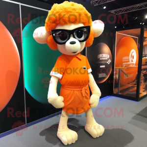 Orange Sheep mascot costume character dressed with a Mini Skirt and Sunglasses
