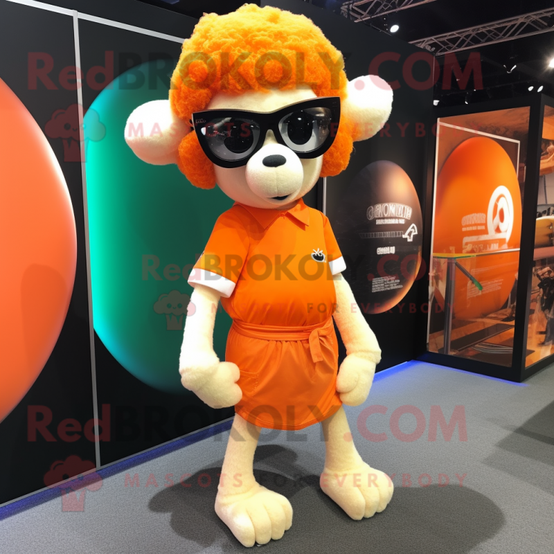 Orange Sheep mascot costume character dressed with a Mini Skirt and Sunglasses