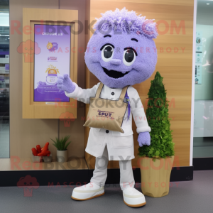 Lavender Fried Rice mascot costume character dressed with a Oxford Shirt and Wallets