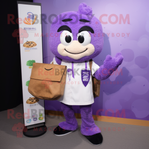 Lavender Fried Rice mascot costume character dressed with a Oxford Shirt and Wallets