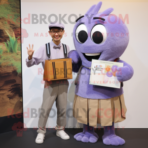 Lavender Fried Rice mascot costume character dressed with a Oxford Shirt and Wallets