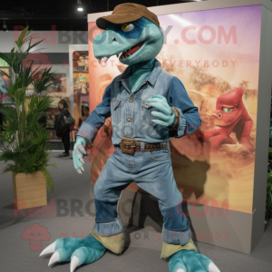 Teal Utahraptor maskot...