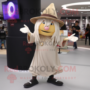 Beige Witch'S Hat mascot costume character dressed with a Joggers and Bracelets