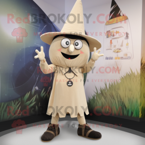 Beige Witch'S Hat mascot costume character dressed with a Joggers and Bracelets