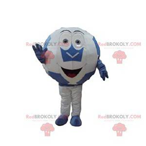 Mascota de balón de fútbol blanco y azul - Redbrokoly.com
