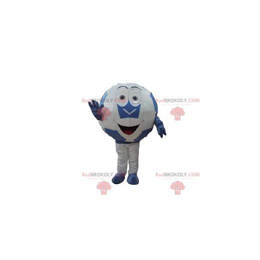 Weißes und blaues Fußballmaskottchen - Redbrokoly.com