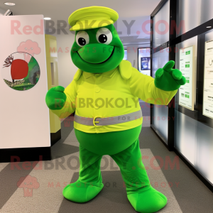 Lime Green Turtle mascot costume character dressed with a Dress and Berets