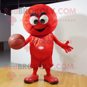 Red Basketball Ball mascot costume character dressed with a Jumpsuit and Wraps